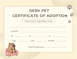 Desk Pet Adoption Certificate